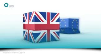 Two cubes with UK and EU flags